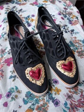 Betsey Johnson Winnie Women’s 11 Queen of Hearts Polka Dot Platform Oxfords